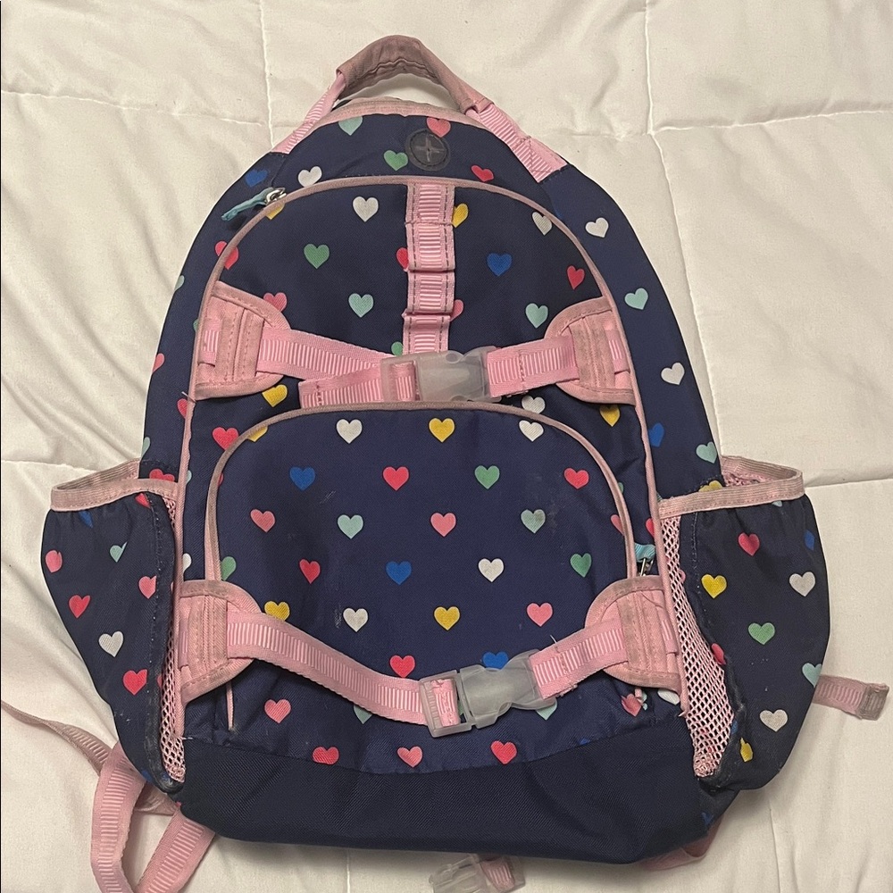 Pottery Barn Kids Heart Pattern Backpack - Navy and Pink